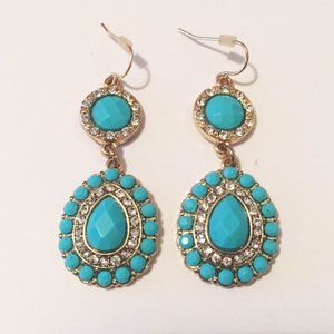 Vintage Boho Rhinestone Turquoise Earrings